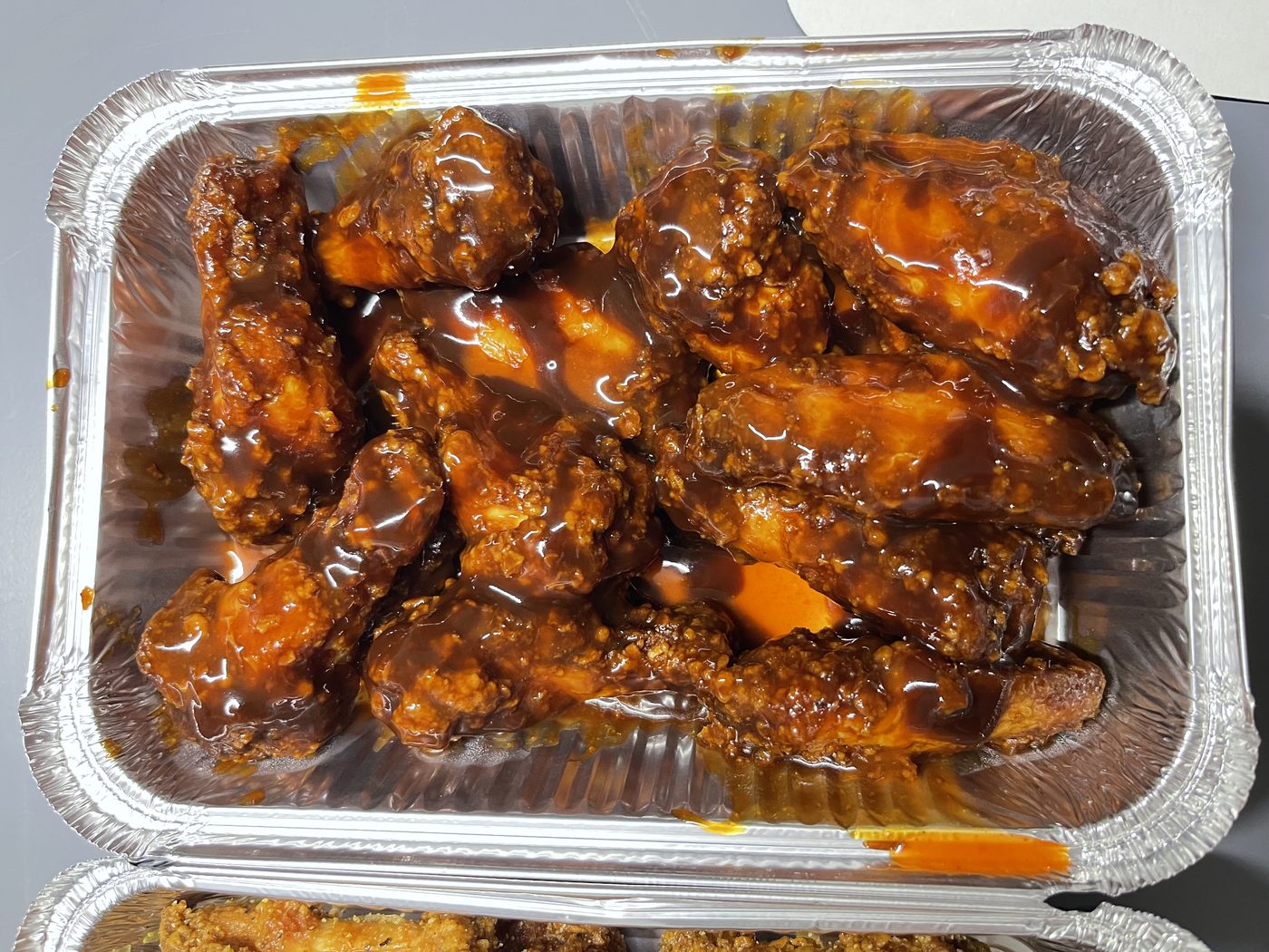 American Fast Food spread of wings, strips and fries